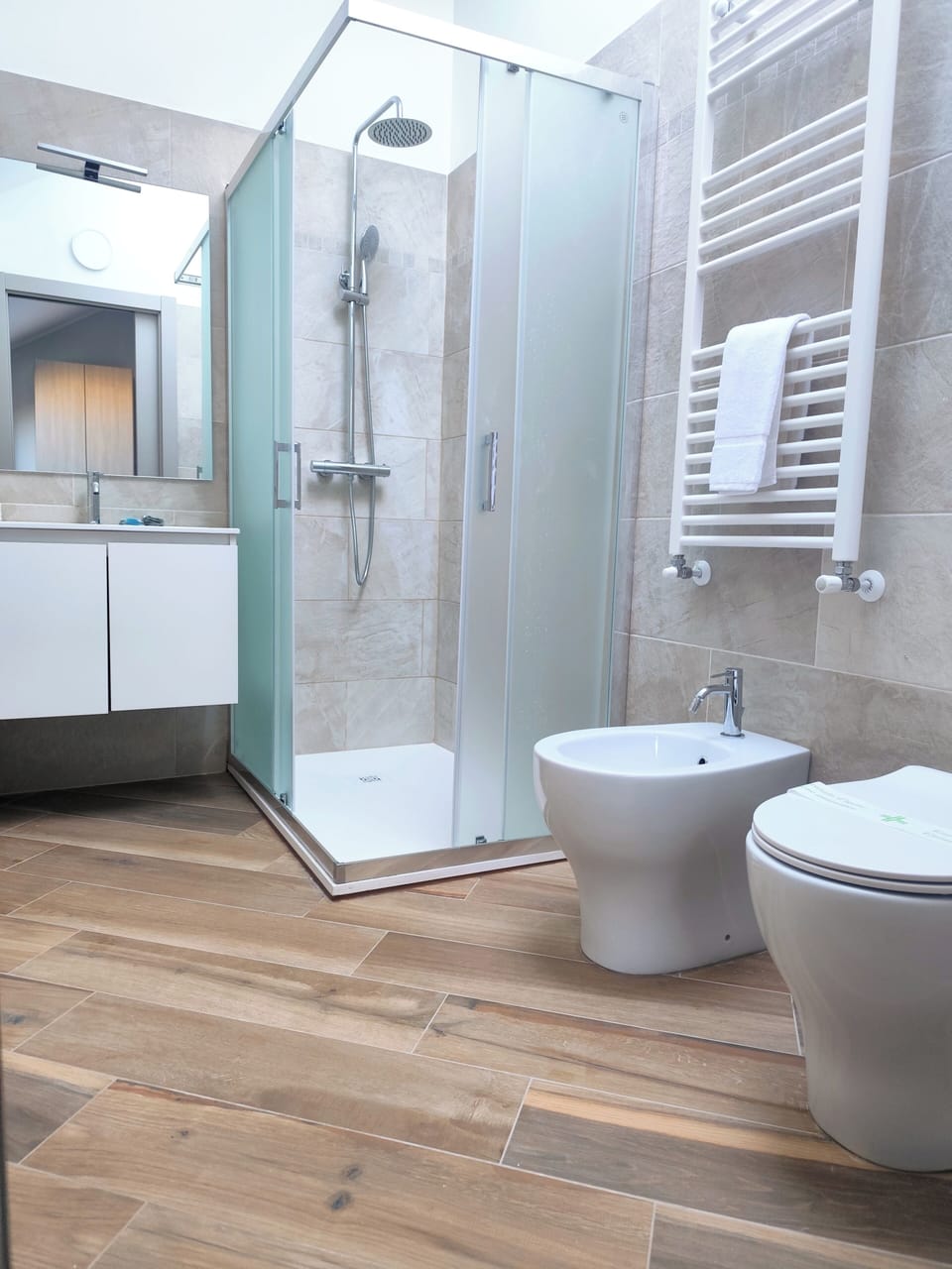 Shower, free toiletries, hair dryer, bidet