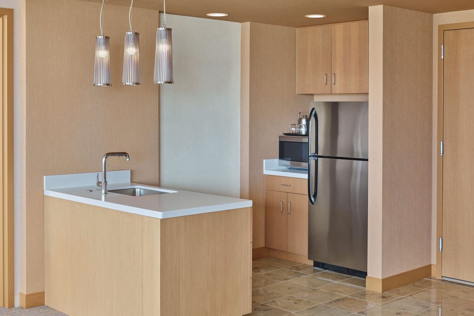 Fridge, microwave, coffee/tea maker, highchair