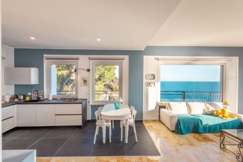 Apartment, Sea View | Private kitchen | Full-size fridge, oven, stovetop, electric kettle