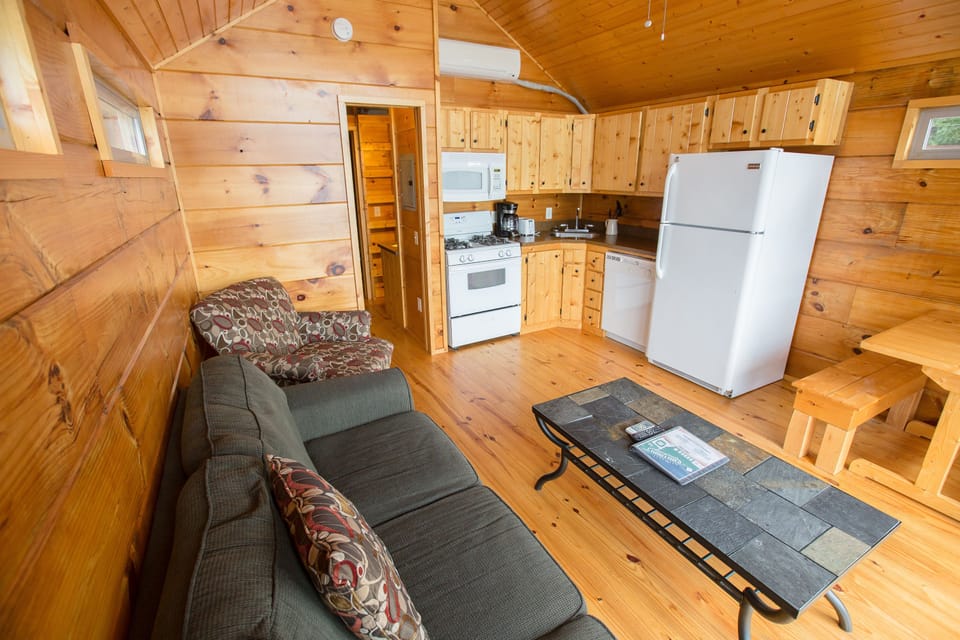 Full-size fridge, microwave, oven, stovetop