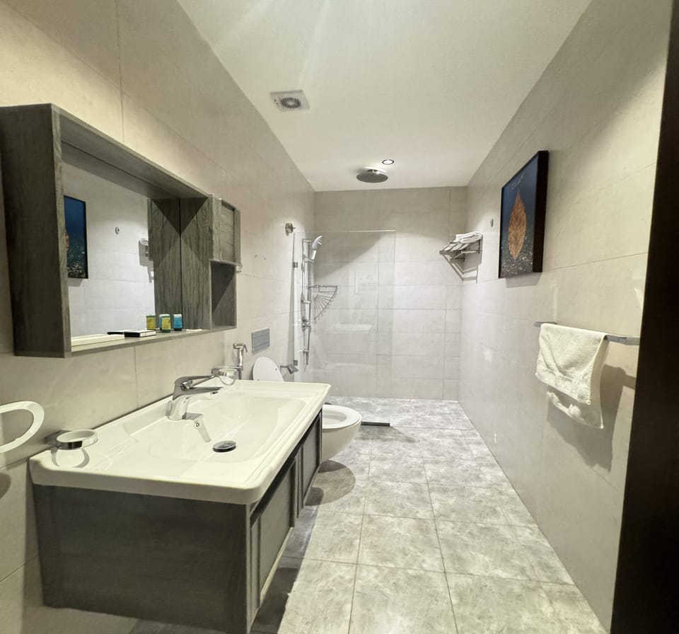 Suite | Bathroom | Hair dryer, bidet, towels, toilet paper