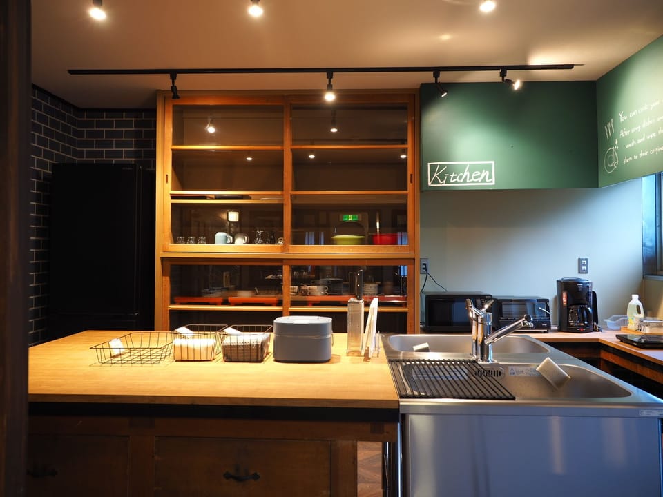 Mini-fridge, microwave, toaster, rice cooker