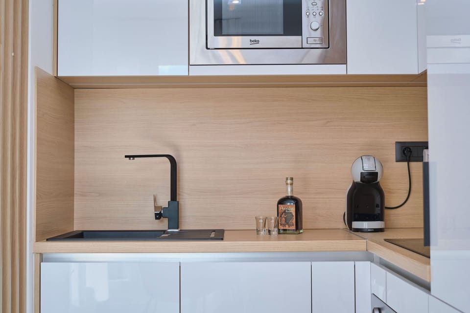 Full-size fridge, microwave, oven, dishwasher