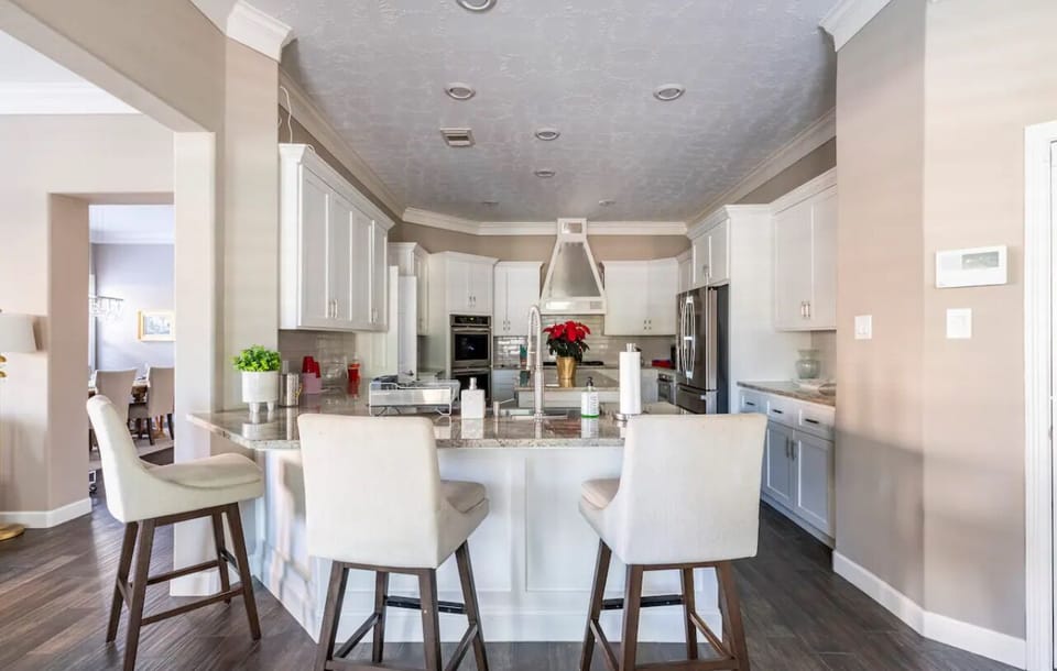 Luxury Villa | Private kitchen | Full-size fridge, microwave, oven, stovetop