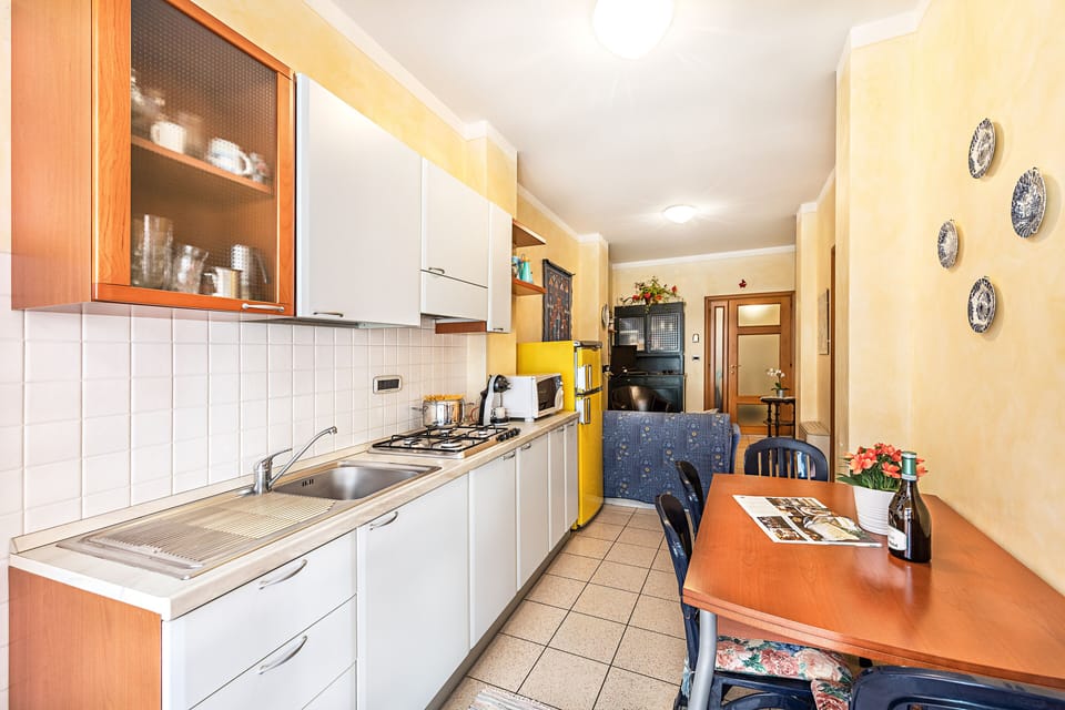 Classic Apartment, City View | Private kitchen | Fridge, microwave, stovetop, highchair