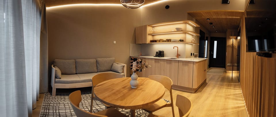 Riverside Apartment | Private kitchen | Espresso maker, coffee/tea maker