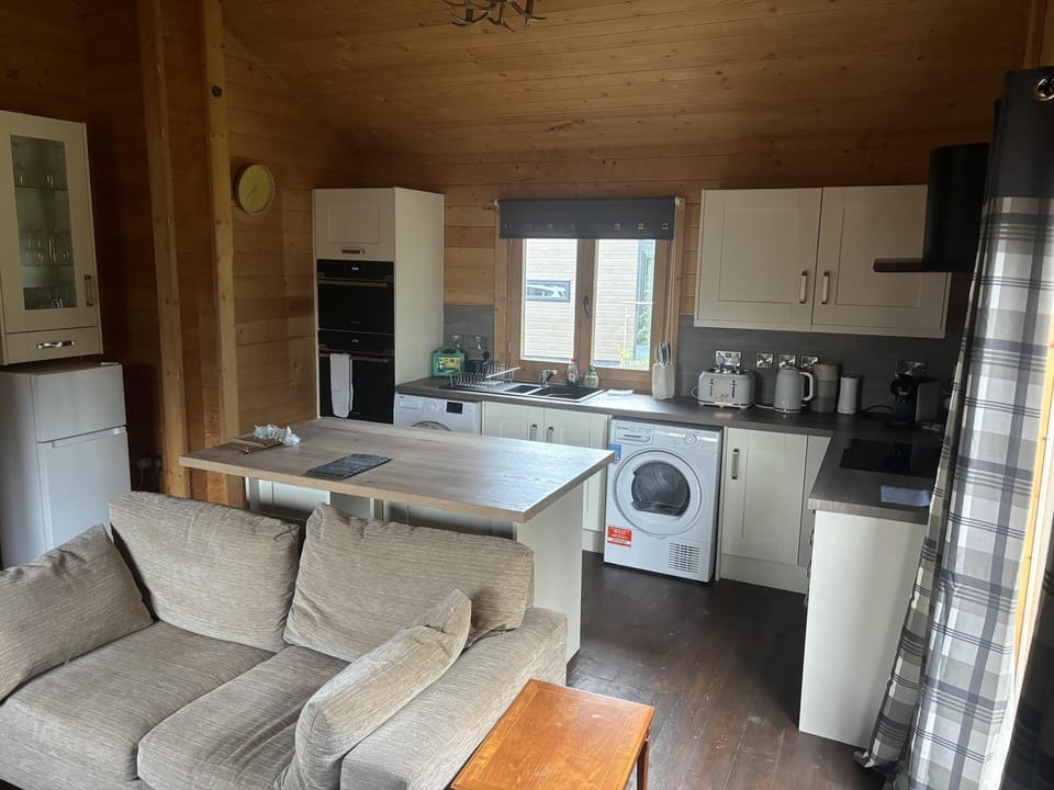 Cabin | Private kitchen | Fridge, microwave, oven, stovetop