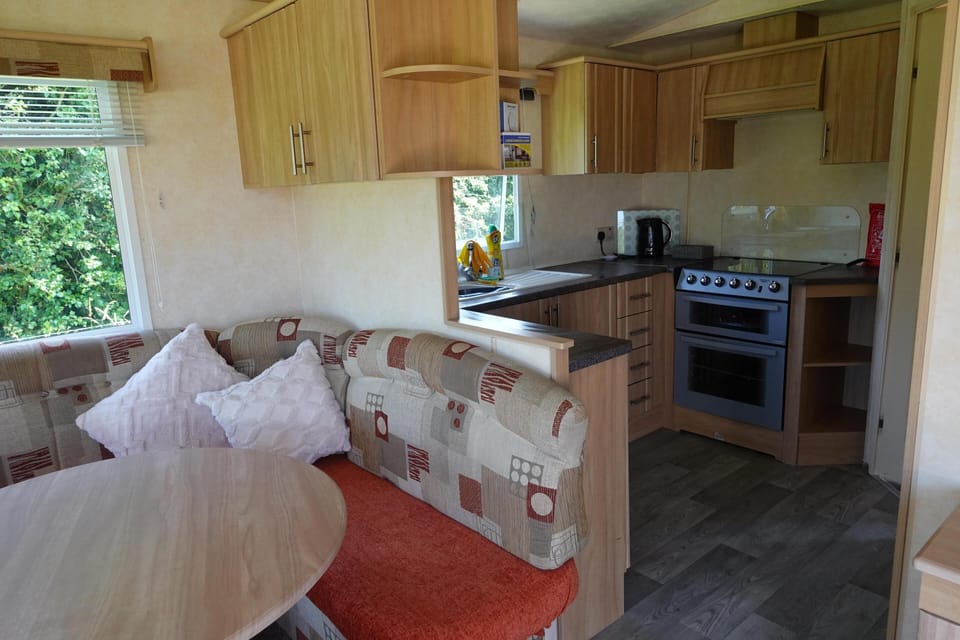 Cabin | Private kitchen | Fridge, microwave, oven, stovetop