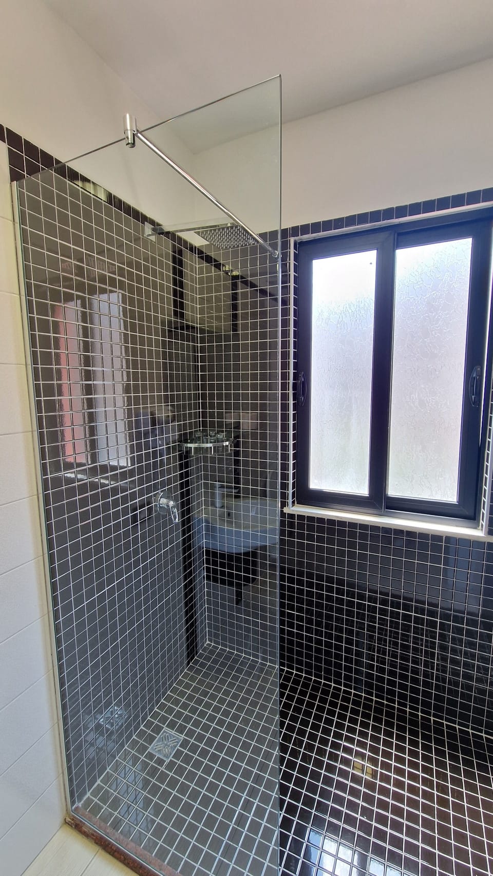Shower, hair dryer, slippers, soap