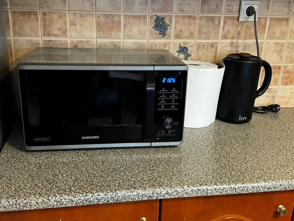 Full-size fridge, microwave, oven, stovetop