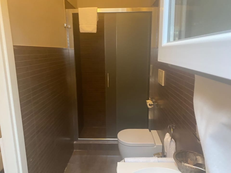 Twin Room | Bathroom | Shower, hair dryer, towels, soap