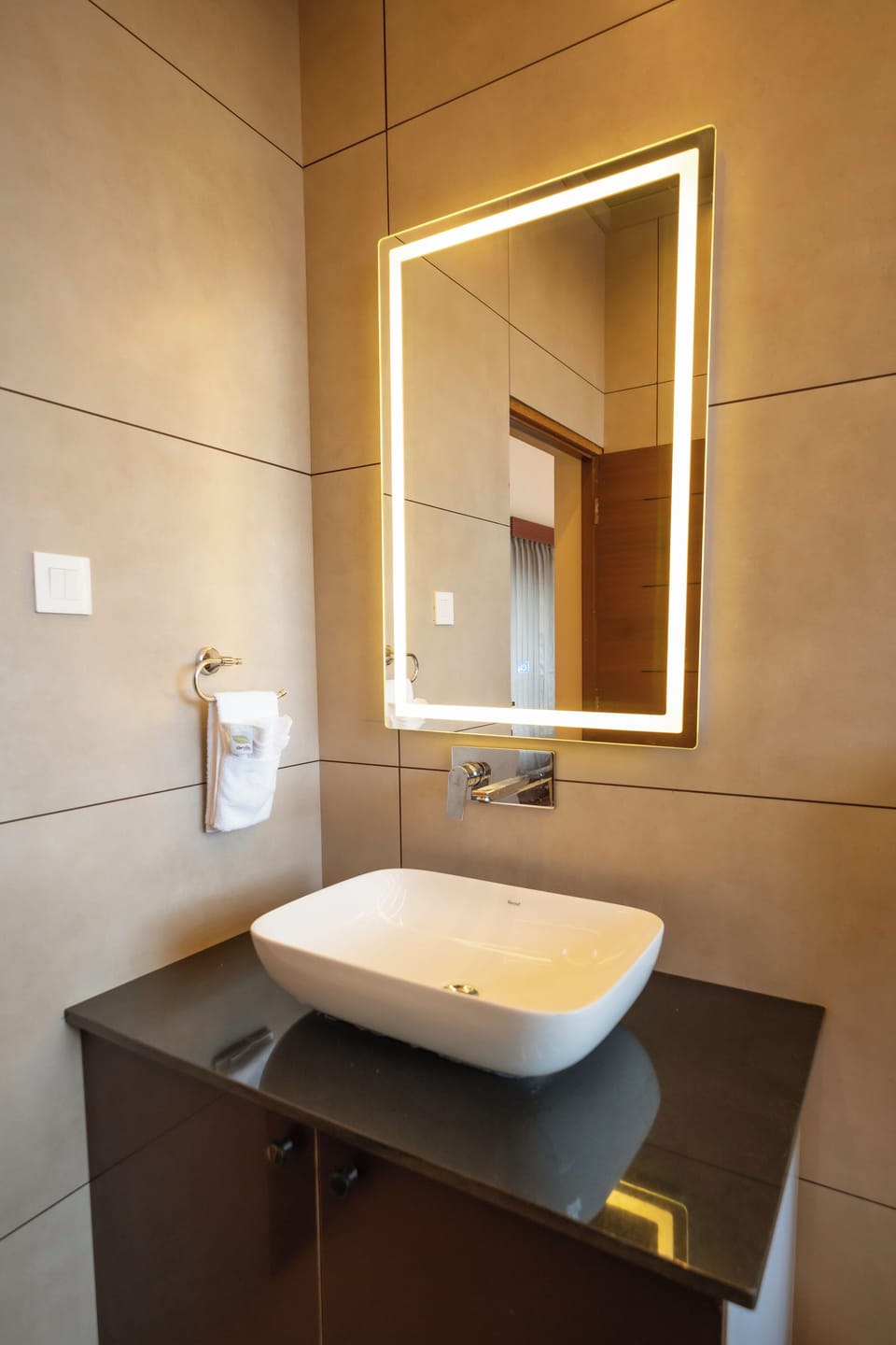Shower, slippers, towels, soap