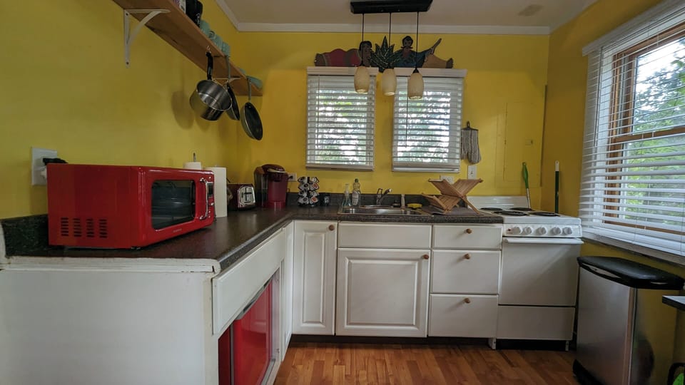 Cabin | Private kitchen | Fridge, microwave, oven, stovetop
