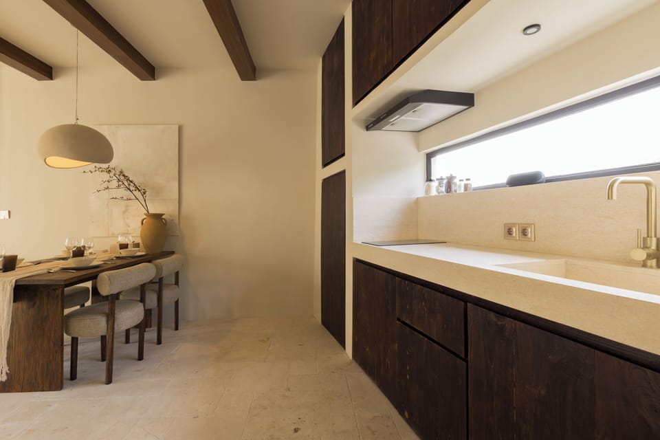 Villa, 1 King Bed, Pool View | Private kitchen | Coffee/tea maker, electric kettle, highchair, dining tables