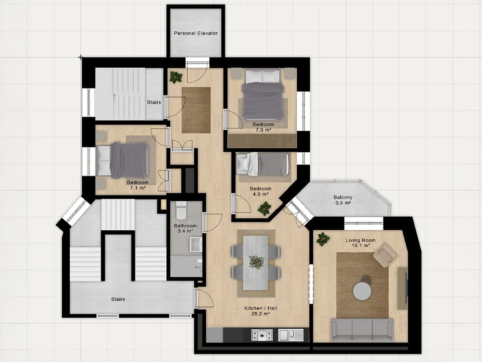 Apartment, 3 Bedrooms, Balcony, Garden View | Floor plan