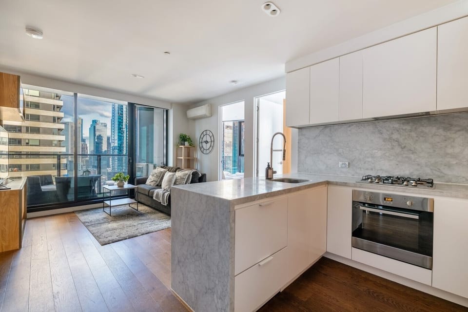 Apartment, Balcony, City View | Private kitchen | Full-size fridge, microwave, oven, stovetop