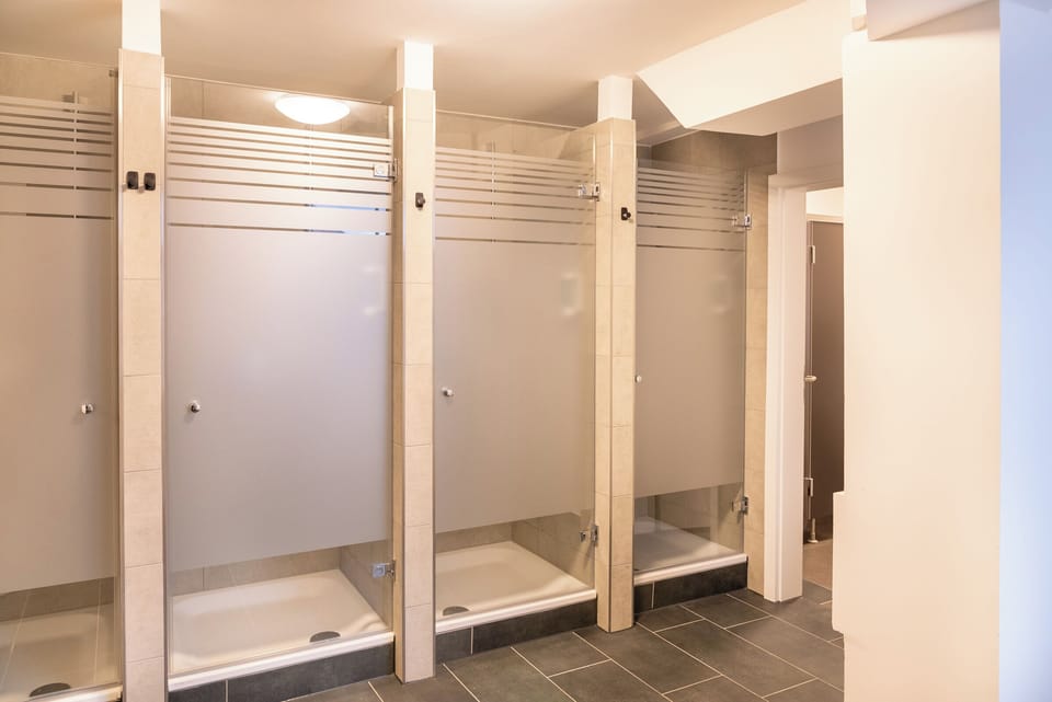 Shower, towels, toilet paper