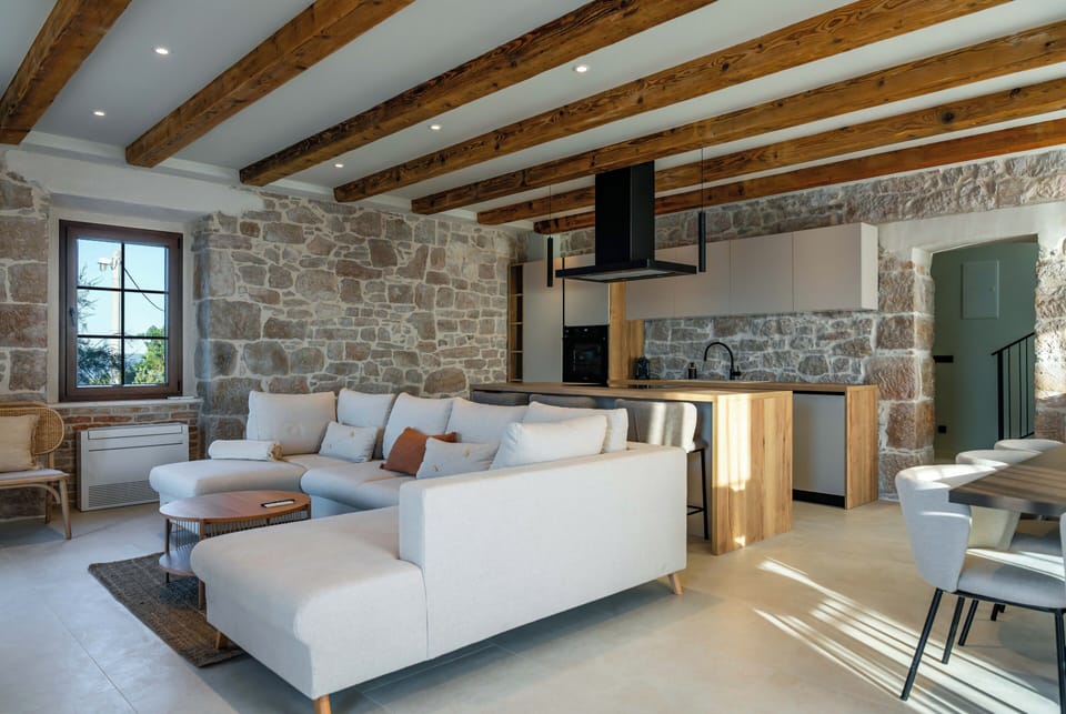 Villa, Beach View | Living area | Flat-screen TV, fireplace