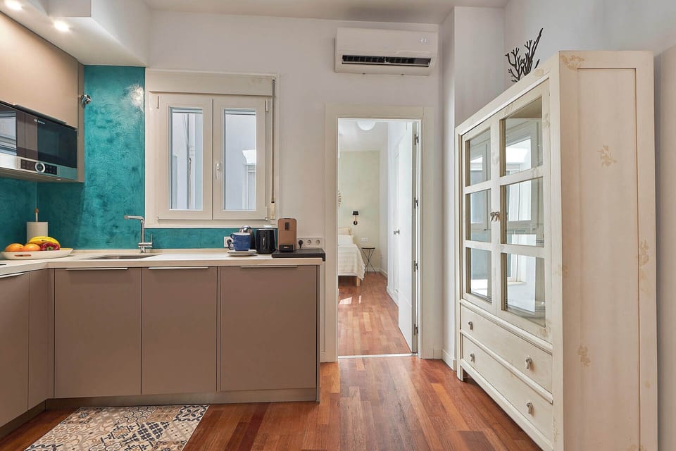 Deluxe Apartment, City View | Private kitchen | Full-size fridge, microwave, oven, stovetop