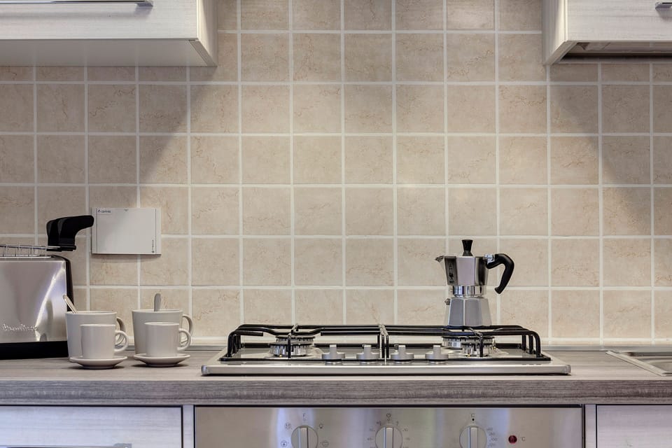 Full-size fridge, microwave, oven, coffee/tea maker