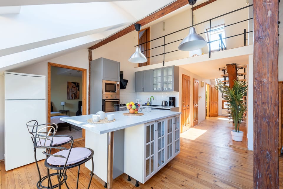 Deluxe Apartment | Private kitchen | Full-size fridge, microwave, oven, stovetop