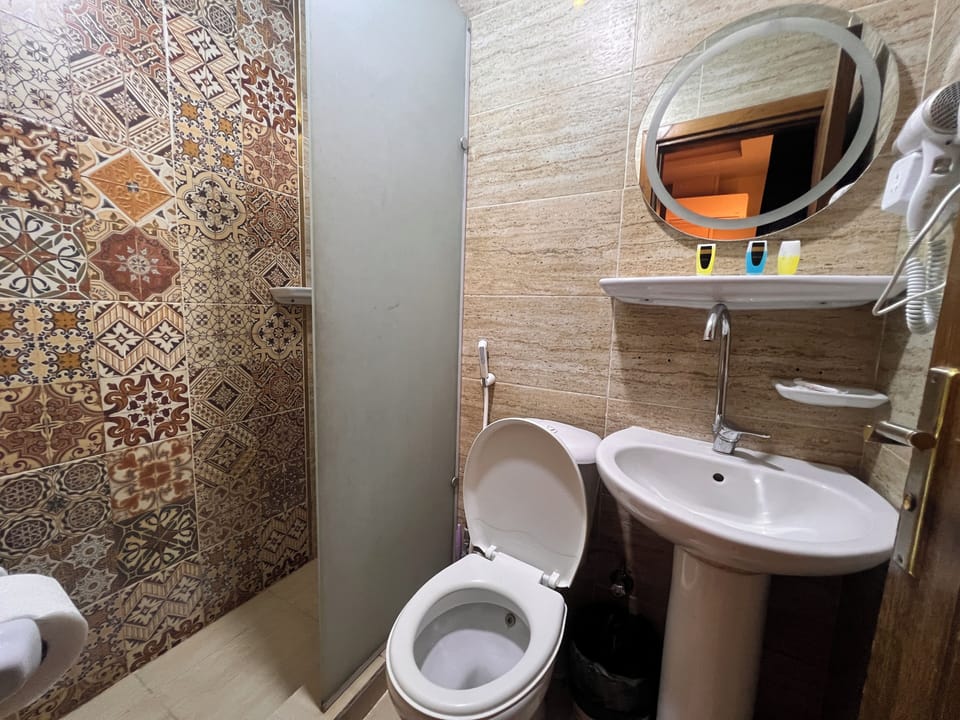 Luxury Twin Room, Pyramids View | Bathroom | Shower, hair dryer, slippers, bidet