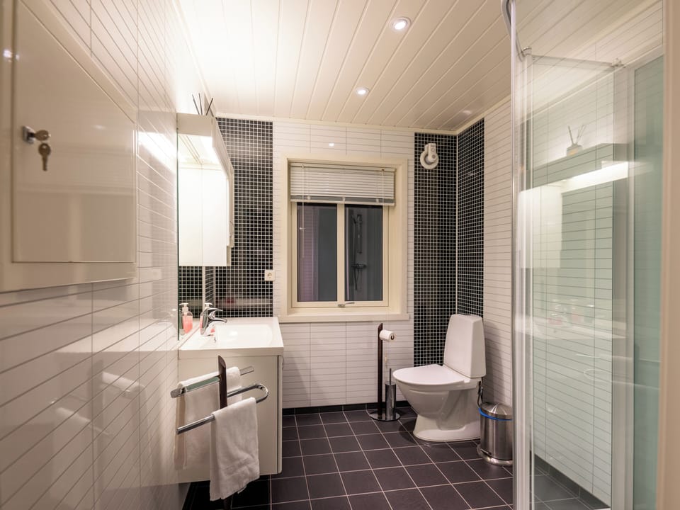 RORBU Deluxe/Fishermans cabin | Bathroom | Shower, hair dryer, towels, soap