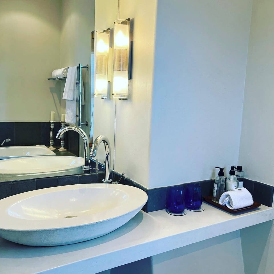 Separate tub and shower, hair dryer, bathrobes, slippers