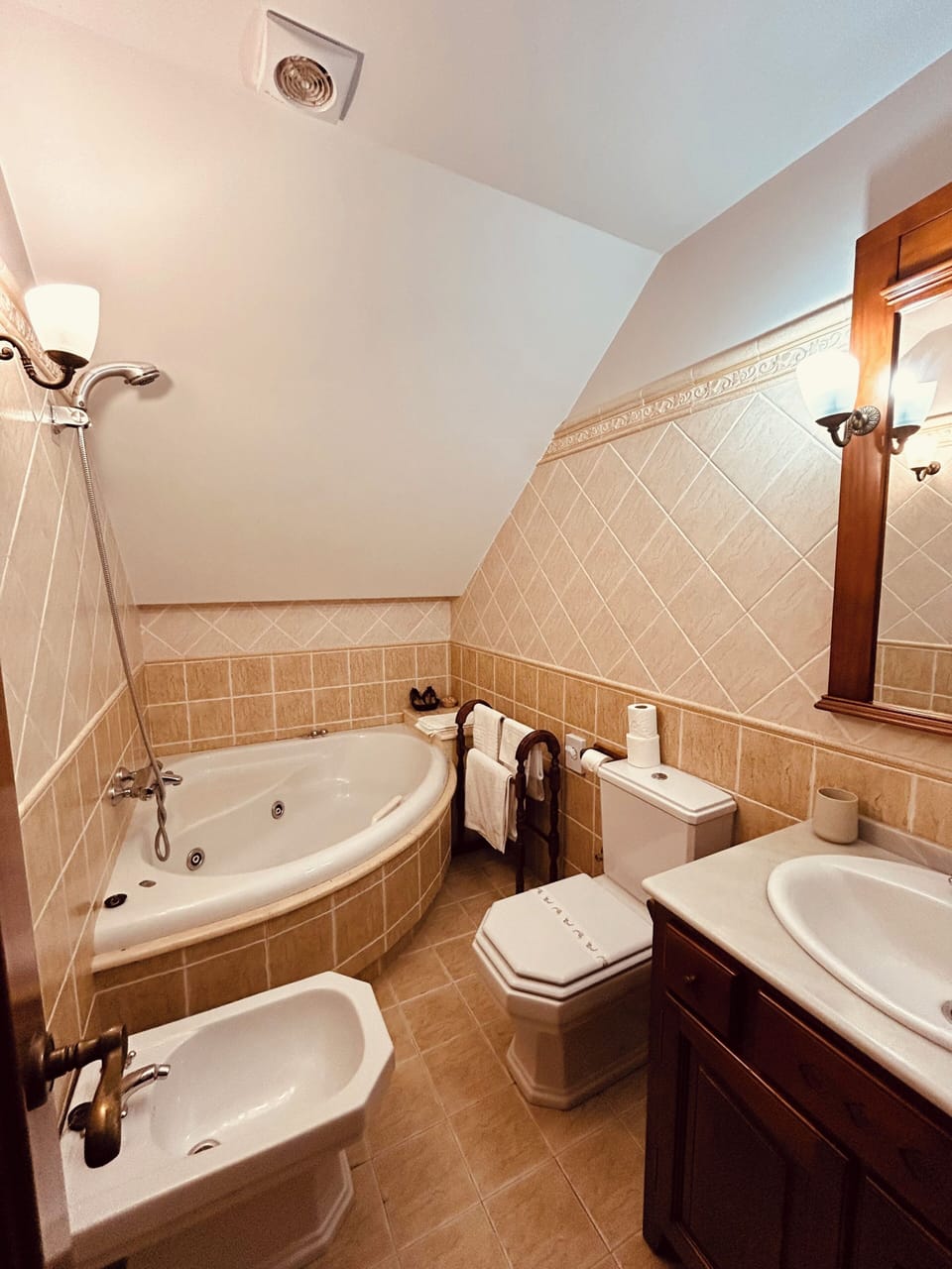 Comfort Double Room, Garden View | Bathroom | Rainfall showerhead, hair dryer, towels, soap
