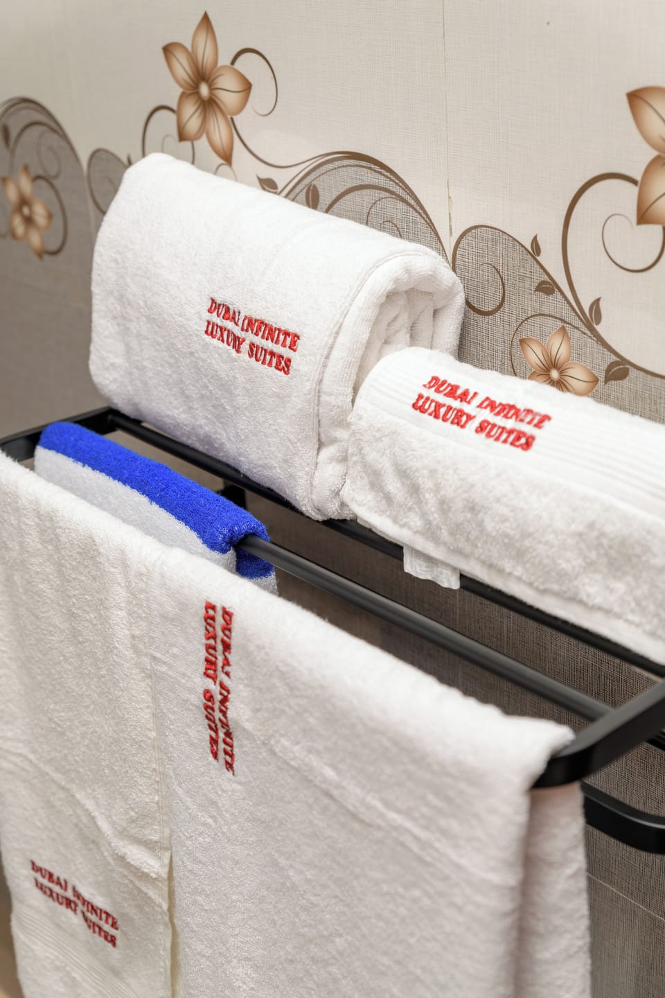 Combined shower/tub, slippers, towels, soap