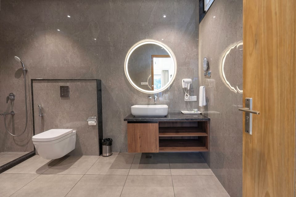 Hair dryer, bathrobes, slippers, bidet