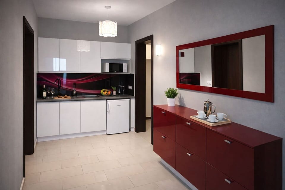 Apartment | Private kitchen | Electric kettle, highchair