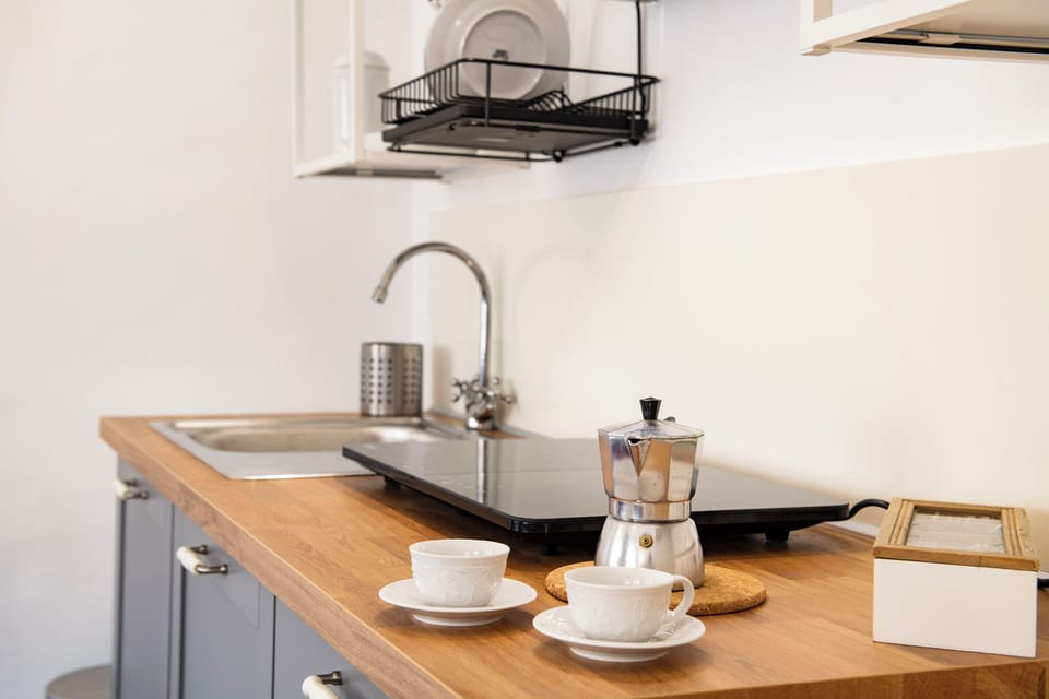 Apartment | Private kitchenette | Full-size fridge, microwave, stovetop, cookware/dishes/utensils