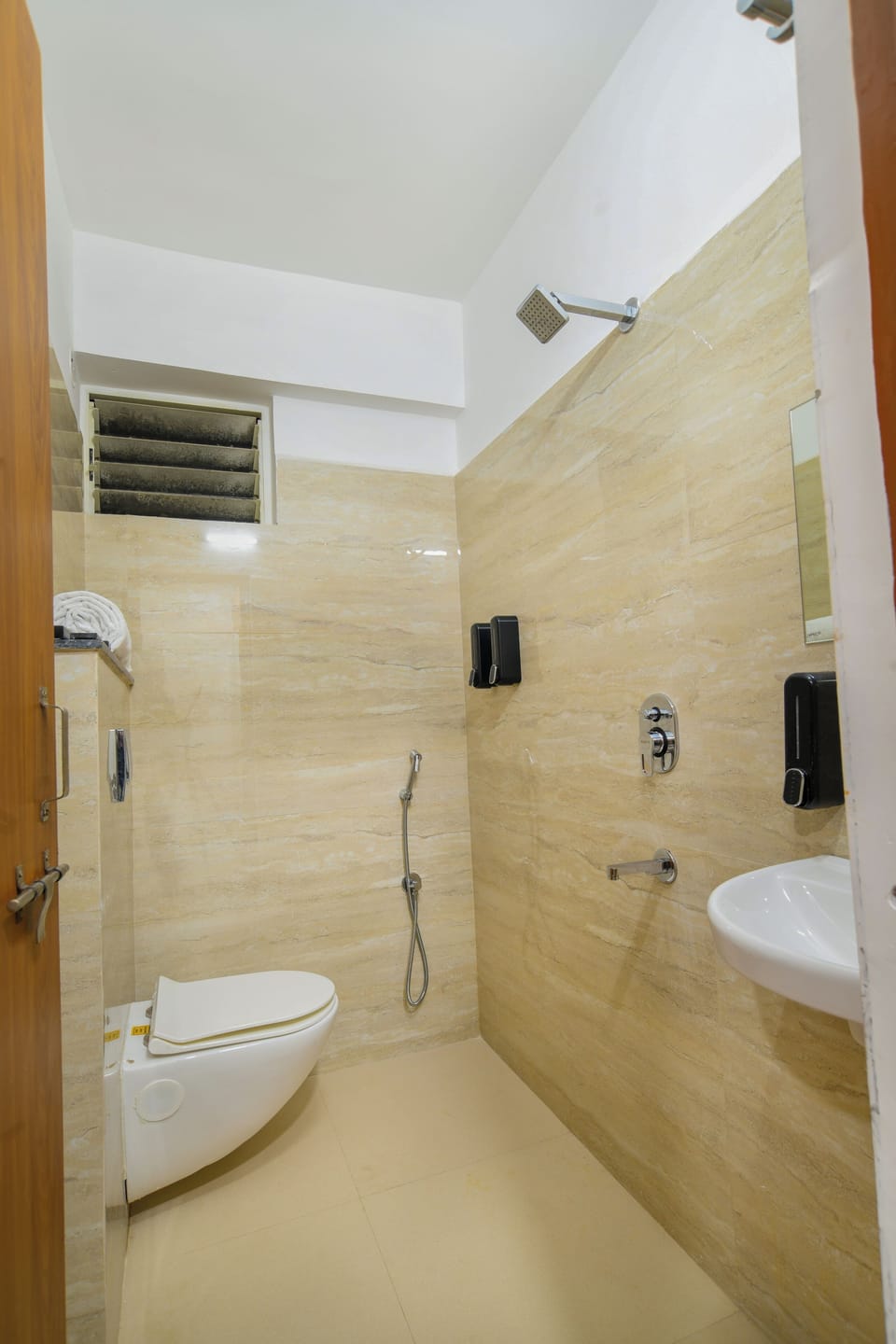 Shower, free toiletries, hair dryer, slippers