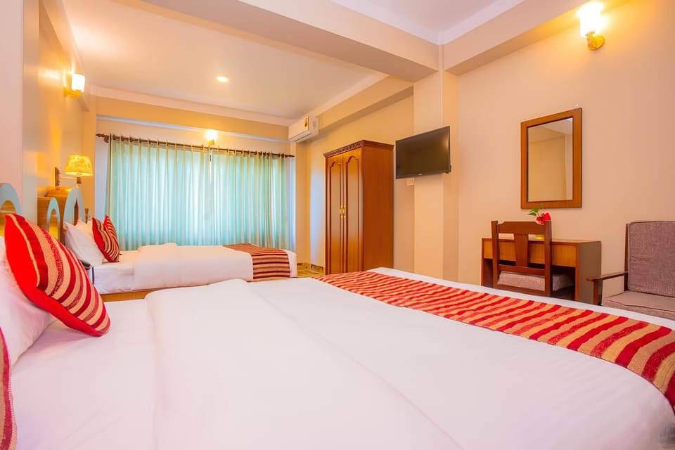 Double Room, 2 Queen Beds, Mountain View | Desk, laptop workspace, free WiFi