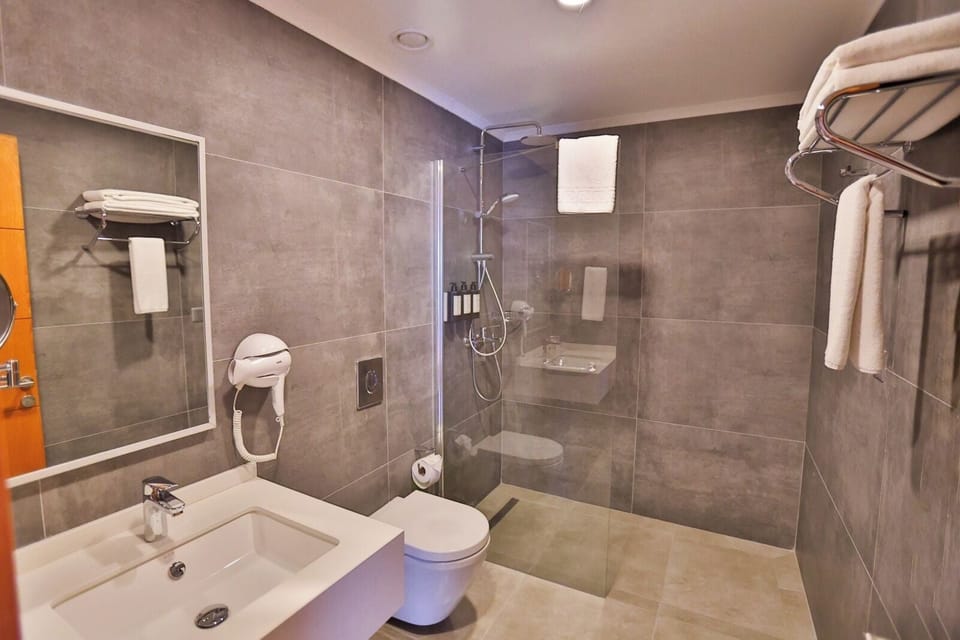 Superior Triple Room | Bathroom | Shower, hair dryer, slippers, towels