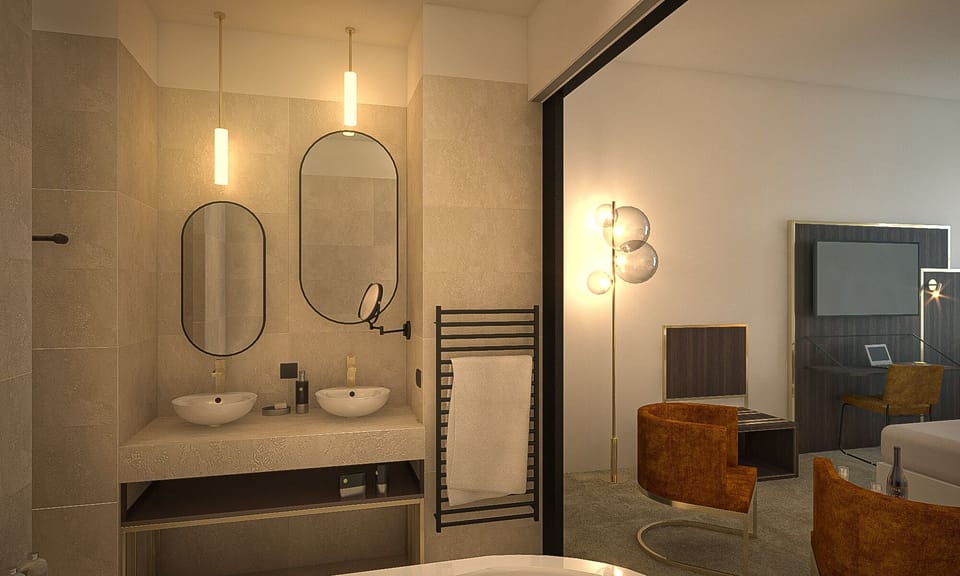 Separate tub and shower, hair dryer, bathrobes, towels