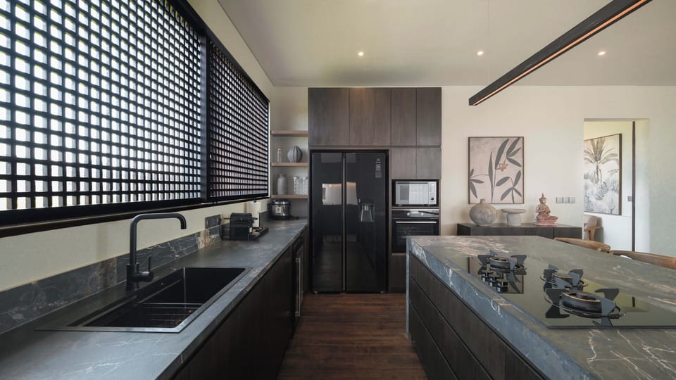 Villa, 3 Bedrooms, Private Pool, Garden View | Private kitchen | Fridge, microwave, oven, stovetop