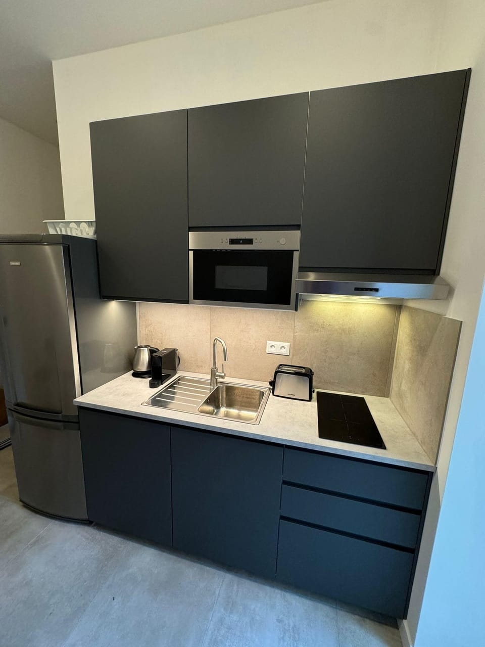 Apartment | Private kitchen | Fridge, microwave, oven, stovetop