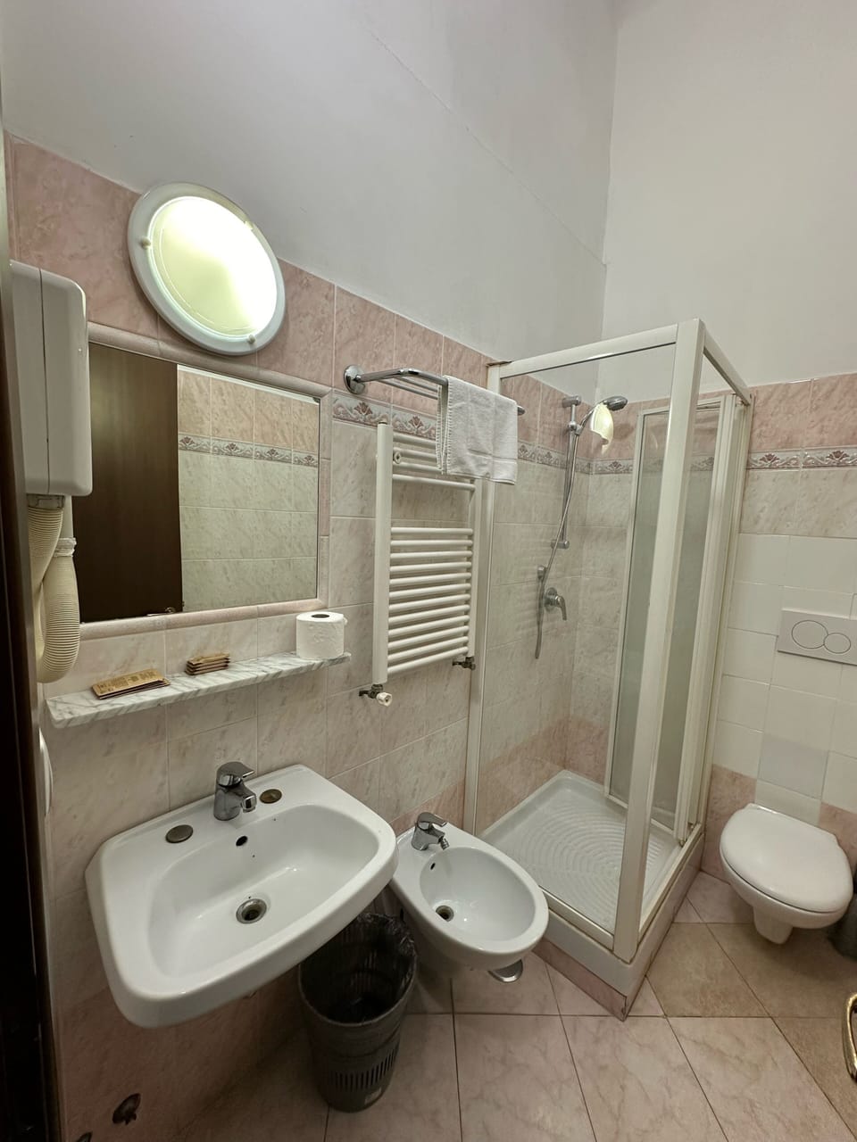 Shower, free toiletries, hair dryer, bidet