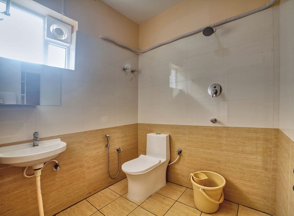 Shower, free toiletries, hair dryer, bidet