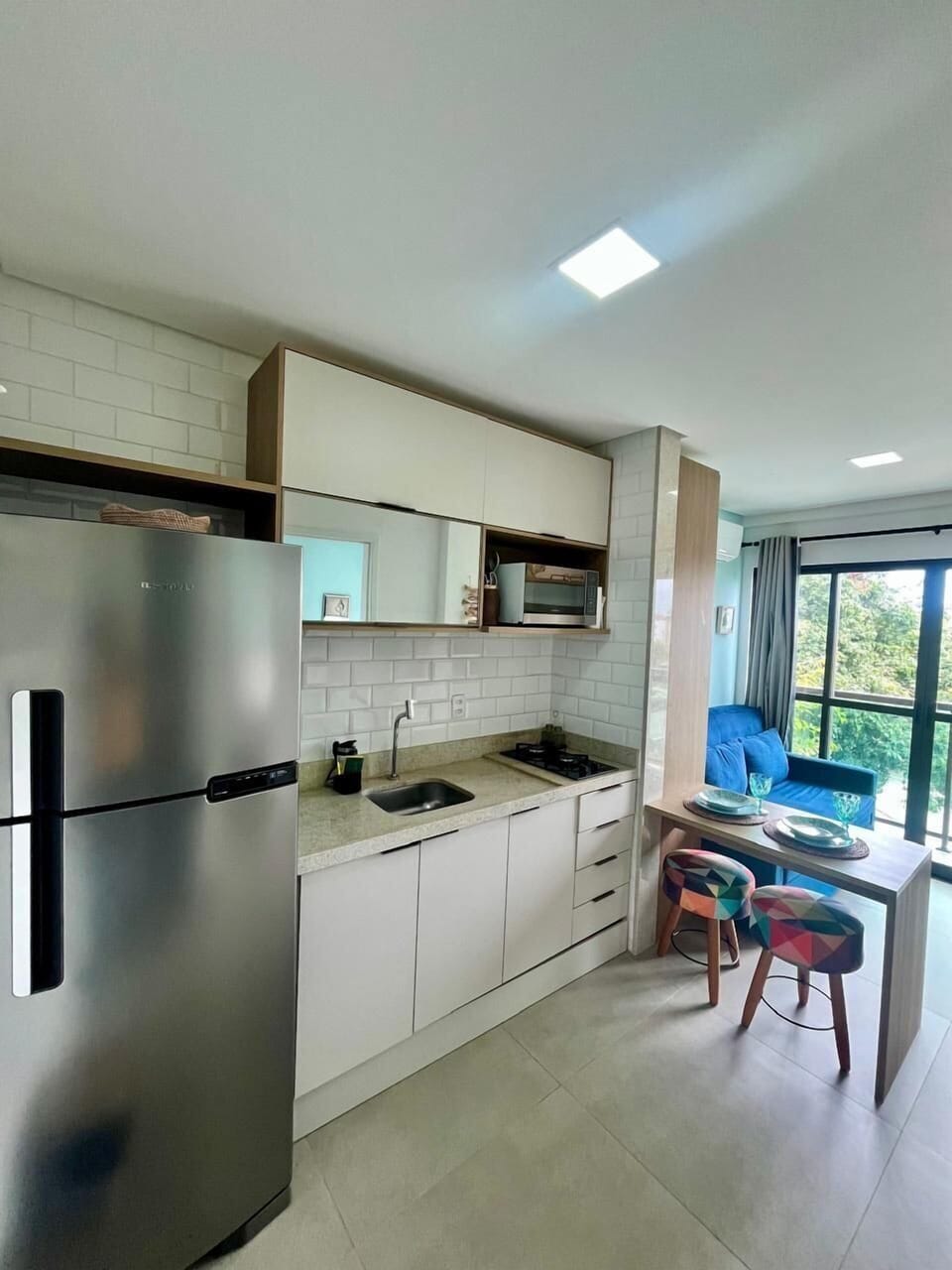 Apartment | Private kitchen | Full-size fridge, microwave, stovetop, blender