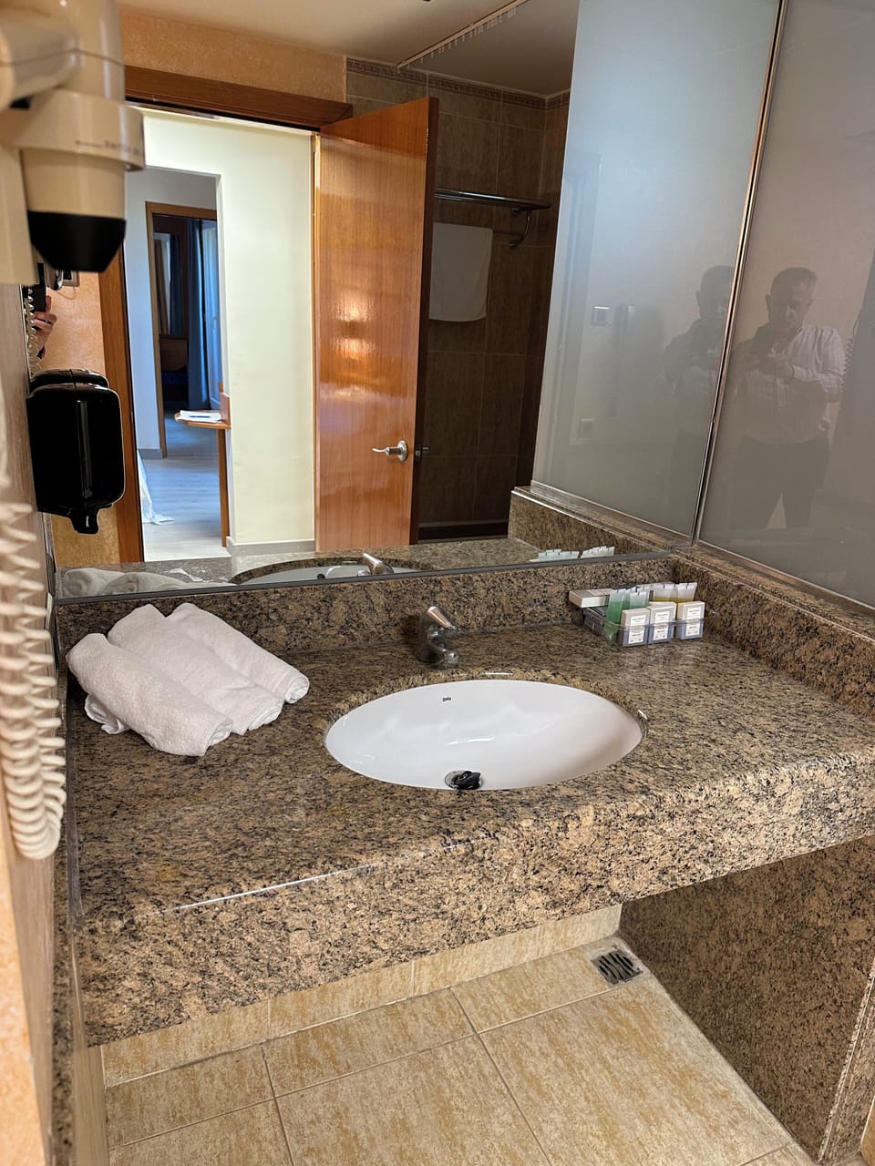 Bathtub, hair dryer, bidet, towels