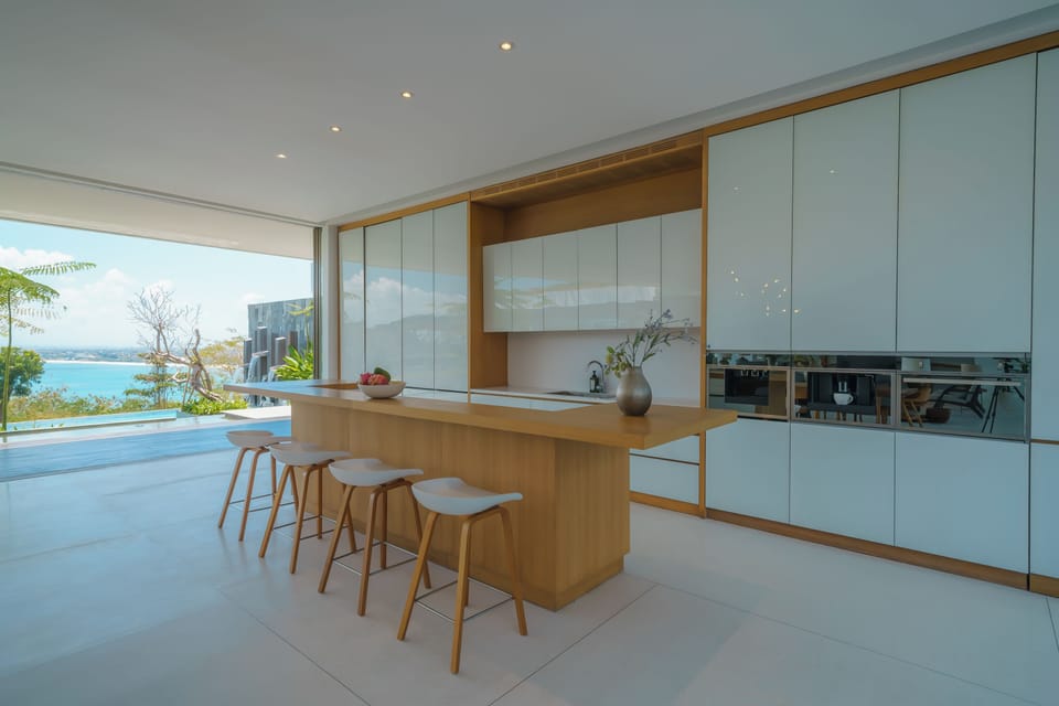 Luxury Villa, Sea View | Private kitchen | Fridge, microwave, stovetop, highchair