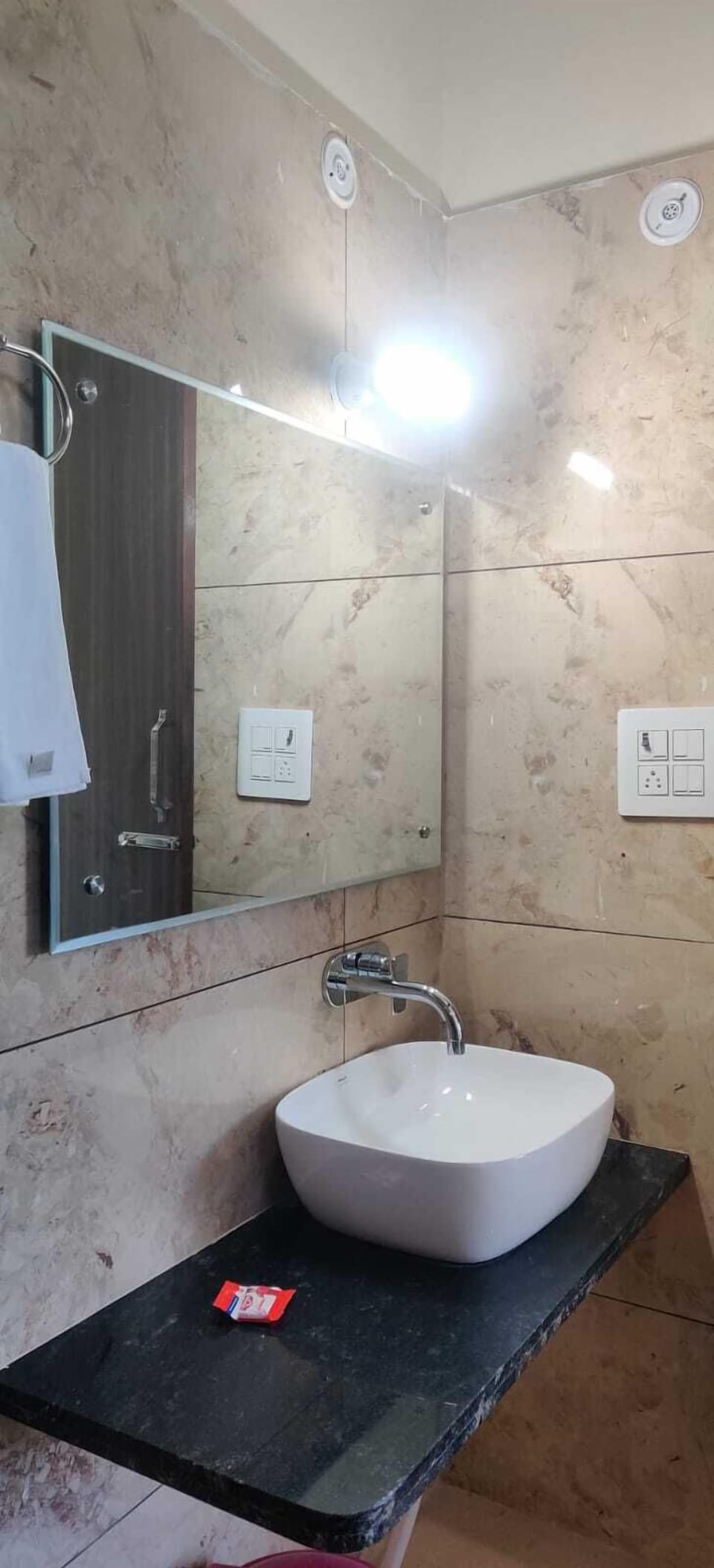 Shower, free toiletries, towels, soap