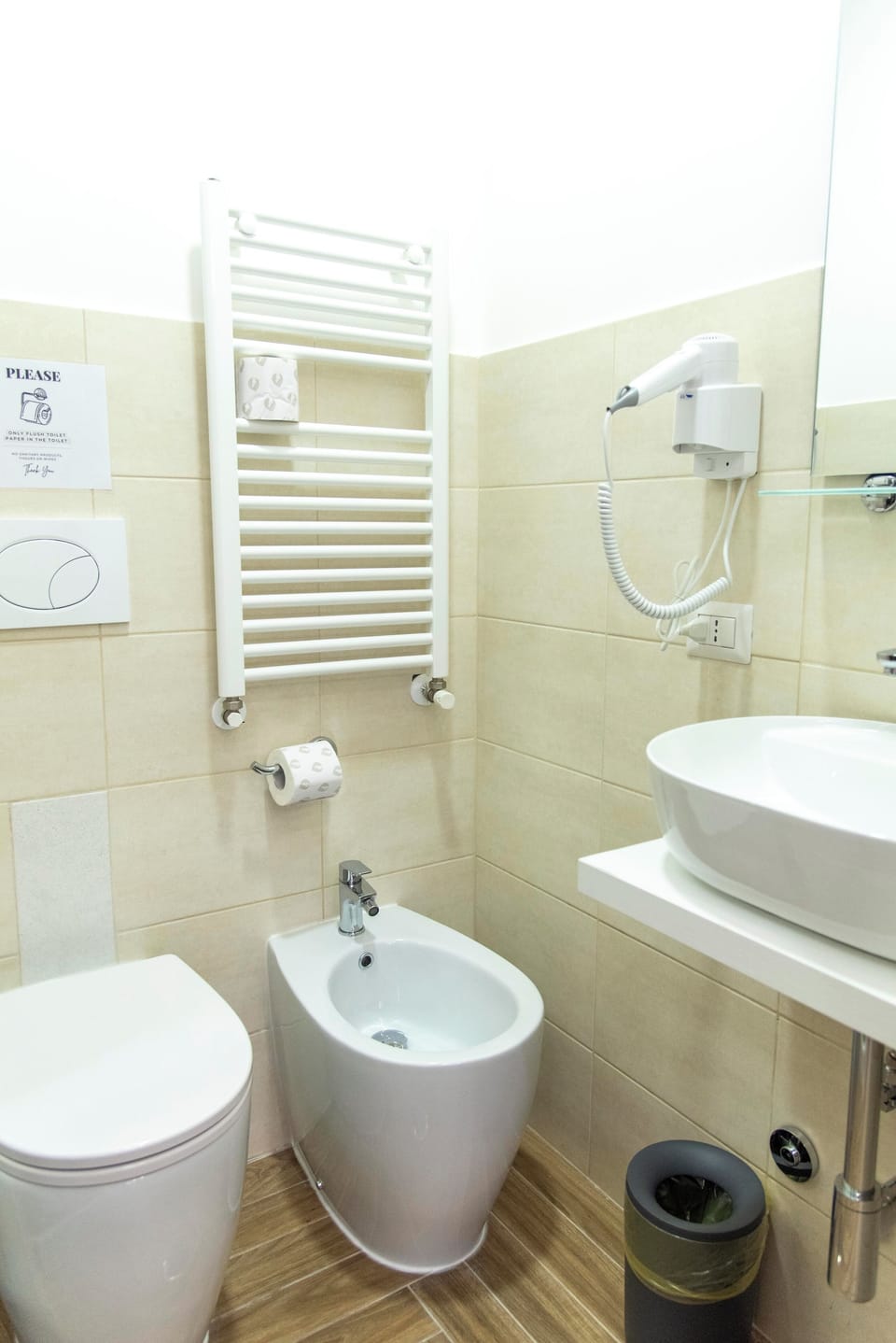 Room San Pietro, queen bed, AC/Heat, non-smoking, private bathroom | Bathroom | Shower, hair dryer, towels, soap