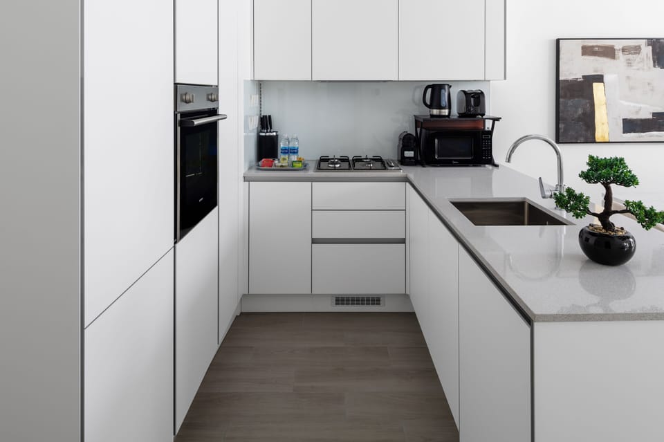 Deluxe Apartment, Balcony, City View | Private kitchen | Fridge, microwave, oven, stovetop