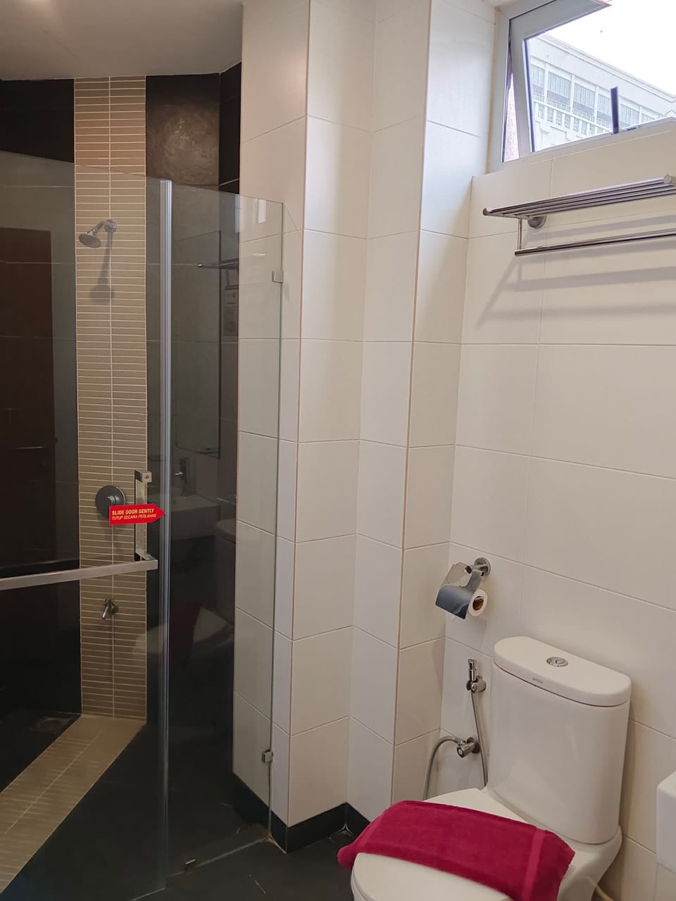 Shower, free toiletries, hair dryer, slippers