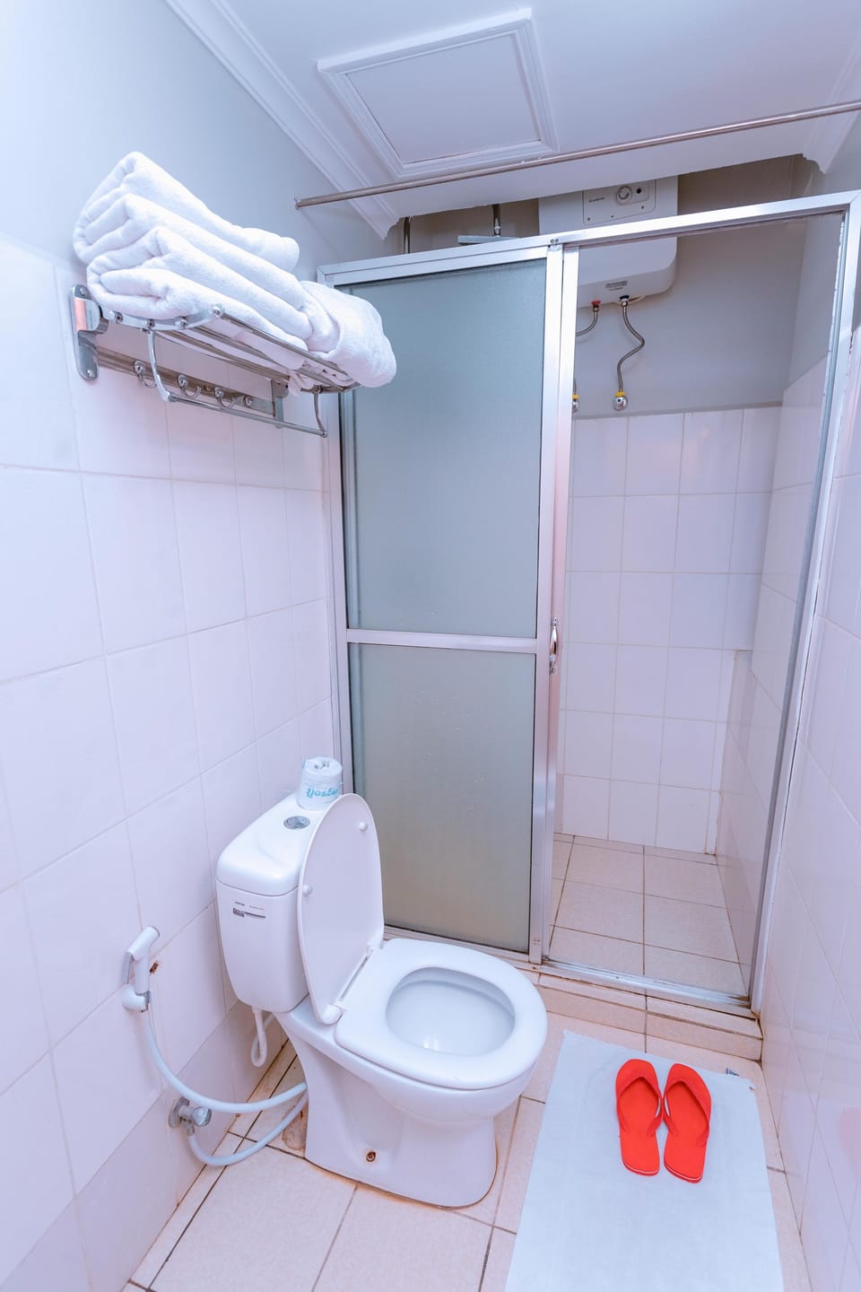 Shower, bathrobes, slippers, bidet