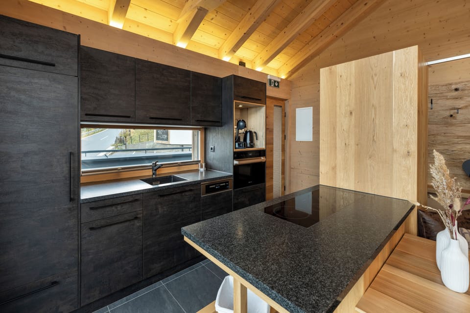 Panoramic Chalet, 2 Bedrooms, Sauna, Mountain View | Private kitchen | Full-size fridge, stovetop, dishwasher, espresso maker